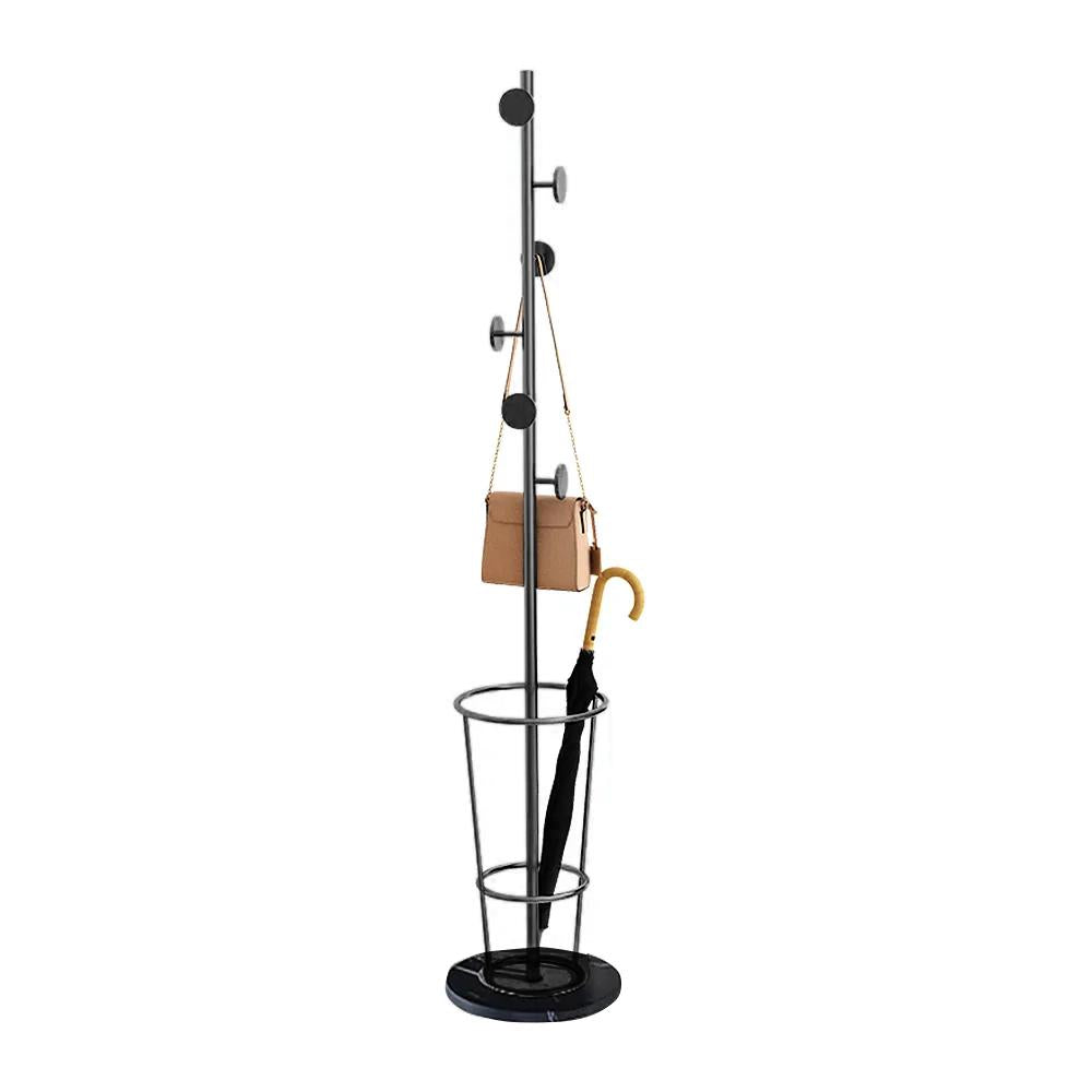 67'' Entryway Metal Round Hooks Coat Rack with Umbrella Rack Base-Gold