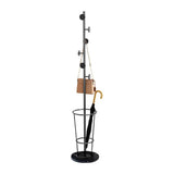 67'' Entryway Metal Round Hooks Coat Rack with Umbrella Rack Base-Gold