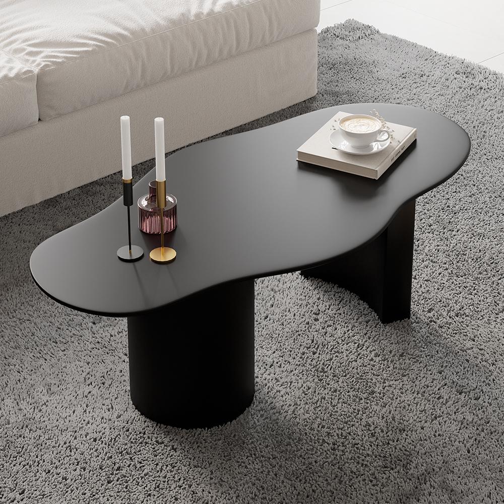 47" Modern Funky Wood Coffee Table Abstract Cloud Shaped in White