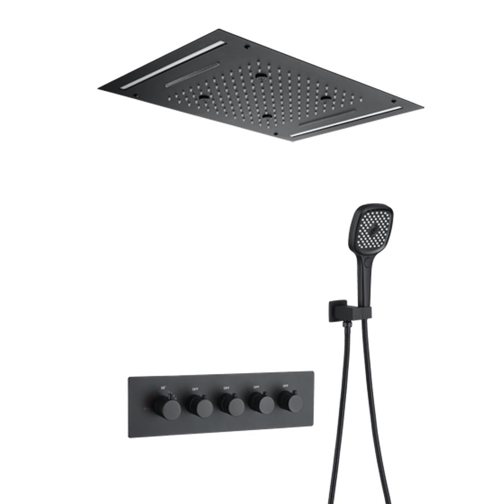 Ceiling Mounted 20" Thermostatic Black Shower System Rainfall 4 Functions