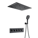 Ceiling Mounted 20" Thermostatic Black Shower System Rainfall 4 Functions