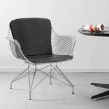 Chaise en cuir PU gris foncé postmoderne avec base géométrique argentée