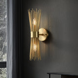 Modern 2-Light Brass Wall Sconce in Wheat-Straw Lampshade