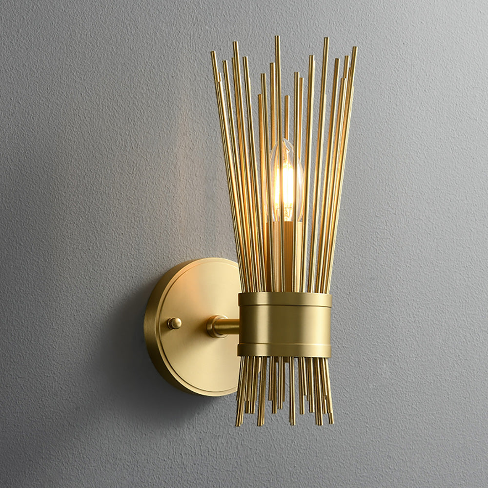 Modern 2-Light Brass Wall Sconce in Wheat-Straw Lampshade