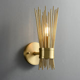 Modern 2-Light Brass Wall Sconce in Wheat-Straw Lampshade