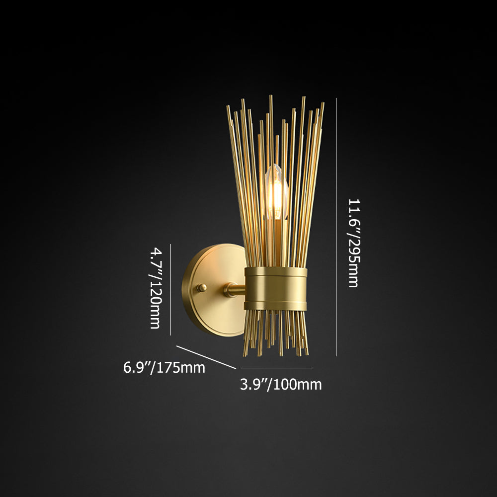 Modern 2-Light Brass Wall Sconce in Wheat-Straw Lampshade