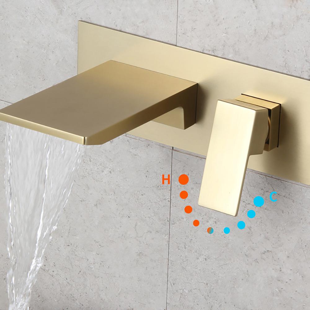 Sleek Black Wall Mounted Single Handle Waterfall Bathroom Sink Faucet