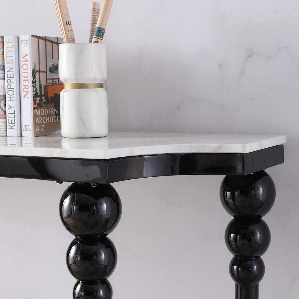 47.2" Classical Black Marble Console Table Narrow Entryway Table Stainless Steel Legs
