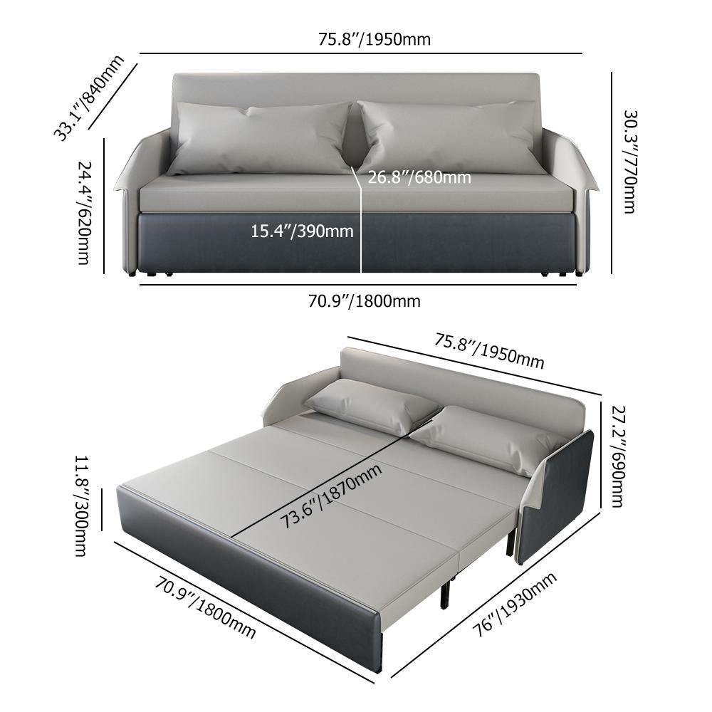 76.8" Convertible Storage Sofa Leather Cotton&linen Upholstered Full Sleeper Sofa
