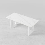63" Modern Dining Table White Faux Marble Top for 6 Person Double Pedestal Base