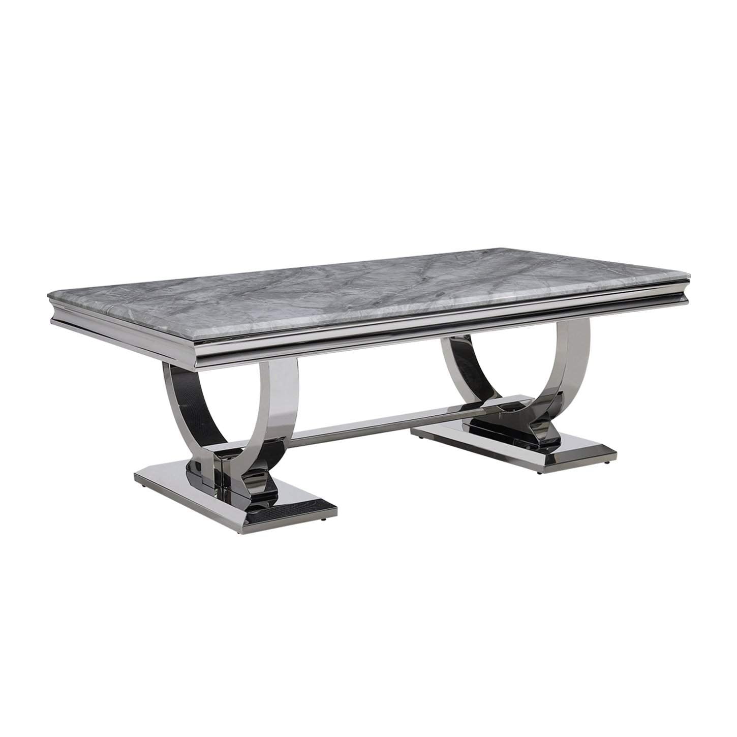 Rectangular Modern Gray Coffee Table Faux Marble & Stainless Steel-Richsoul-Coffee Tables,Furniture,Living Room Furniture