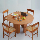 35" Farmhouse Storage Dining Room Table Cherry Round Wood Table for 4 Person