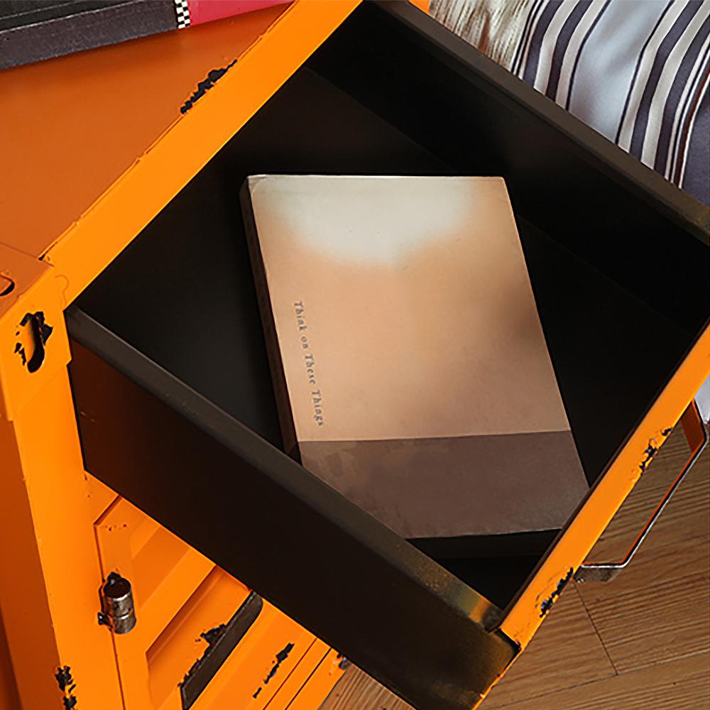 Industrial Loft Red Nightstand Retro Bedside Storage Cabinet with Door & Drawer