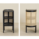 24" Black Nightstand Semi-Circle Rattan Bedside Table with 1 Shelf