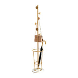 67'' Entryway Metal Round Hooks Coat Rack with Umbrella Rack Base-Gold