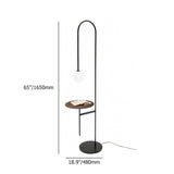 Modern Arc Floor Lamp with Shelf in Black Glass Shade Included