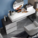 Glossy Black & White Extendable Makeup Vanity Dressing Table with Mirror & Side Cabinet
