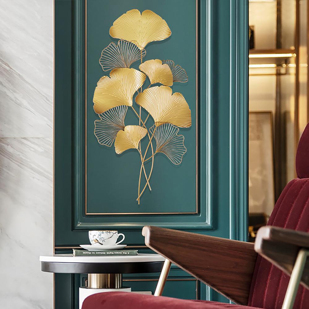 21.7" x 43.3" Metal Gold Ginko Leaf Modern Home Wall Decor