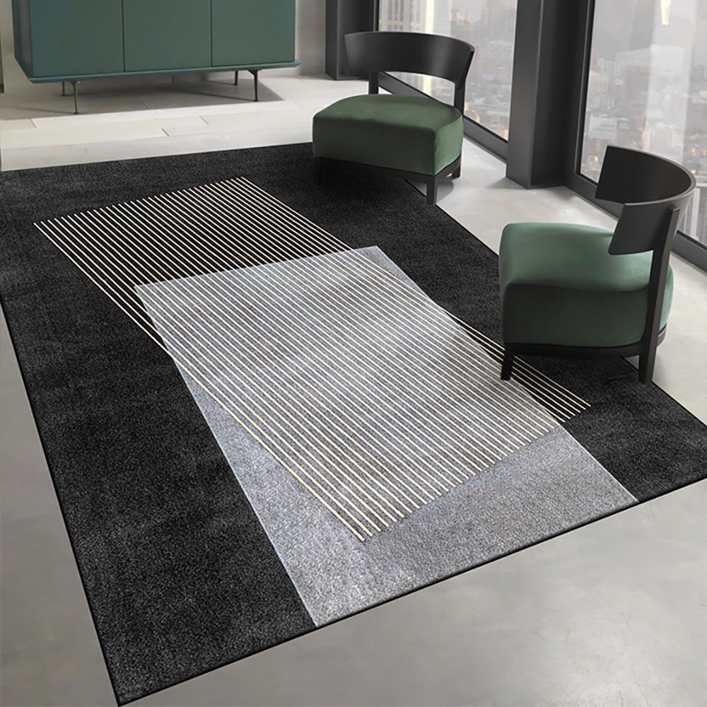5' x 8' Designer Modern Style Rectangular Black Geometric and Physics Area Rug