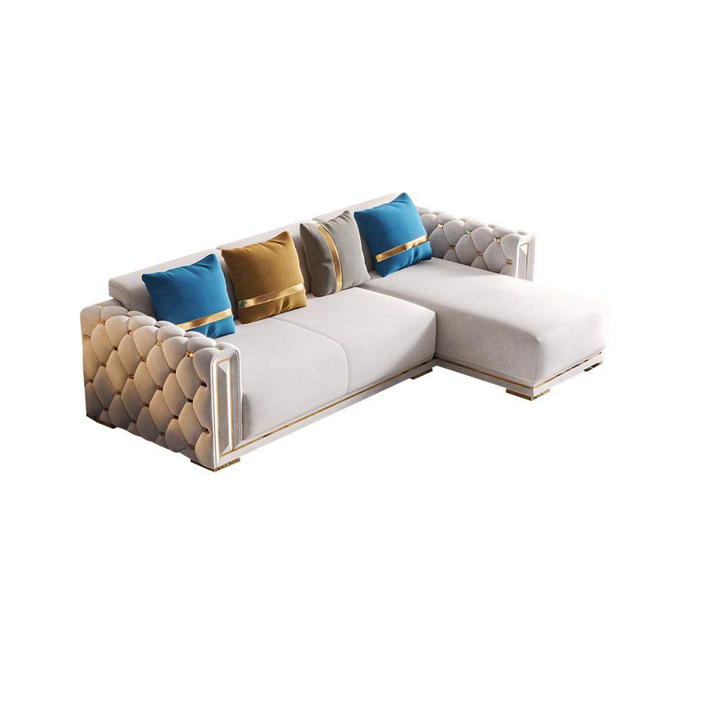 110.2" Modern Beige Sectional Sofa Loveseat with Chaise & Tufted Armrest-Richsoul-Furniture,Living Room Furniture,Sectionals