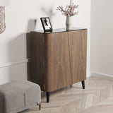 Walnut Shoe Storage Cabinet with 2-Door in Black 14 Pairs
