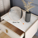 Modern 2 Drawers PU Leather Bedside Table Nightstand with Gold Metal Legs