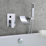 Modern Waterfall Wall-Mount Tub Filler Faucet Single Handle & Handshower in Matte Black