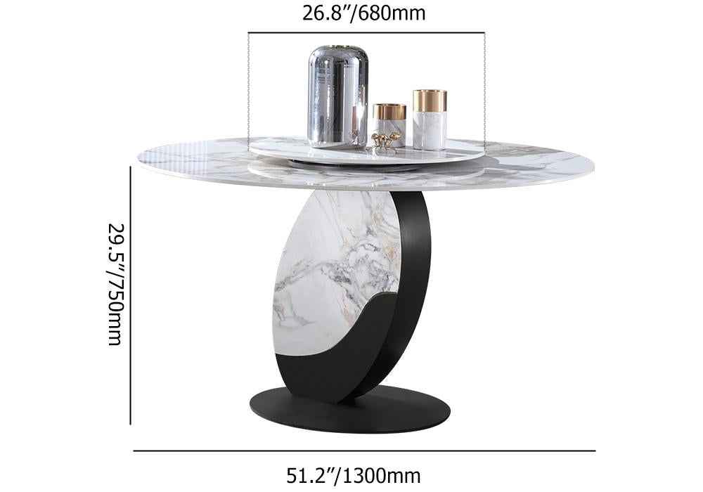 Modern 51" Round Dining Table with Lazy Susan White Faux Marble Tabletop for 6 Person