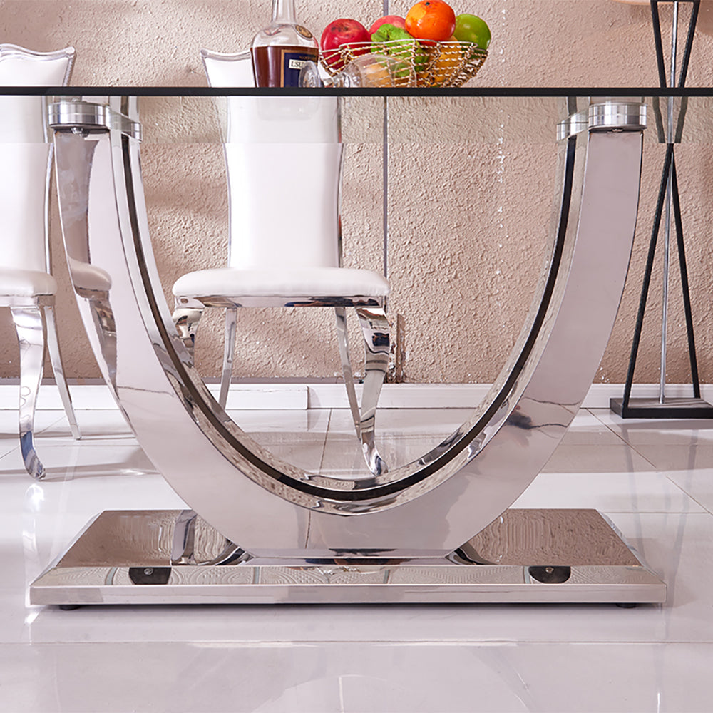 71" Contemporary Rectangle Tempered Glass Top Dining Table