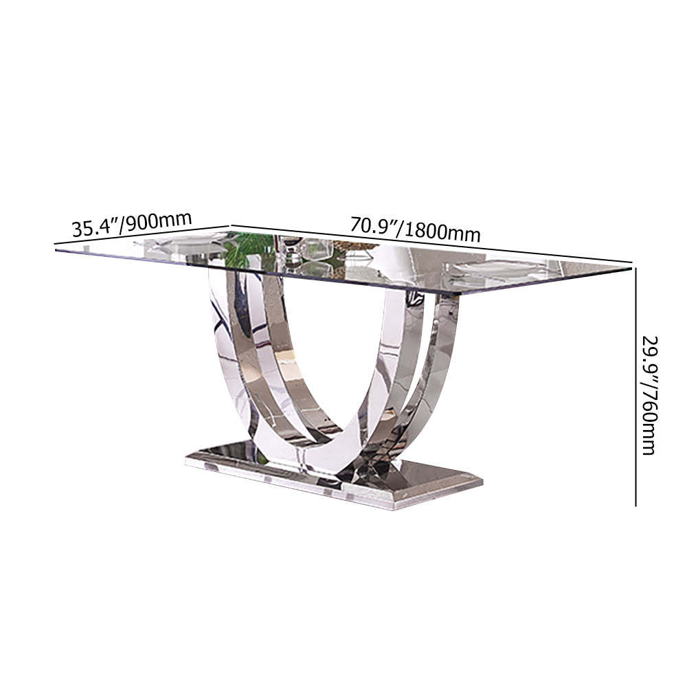 71" Contemporary Rectangle Tempered Glass Top Dining Table