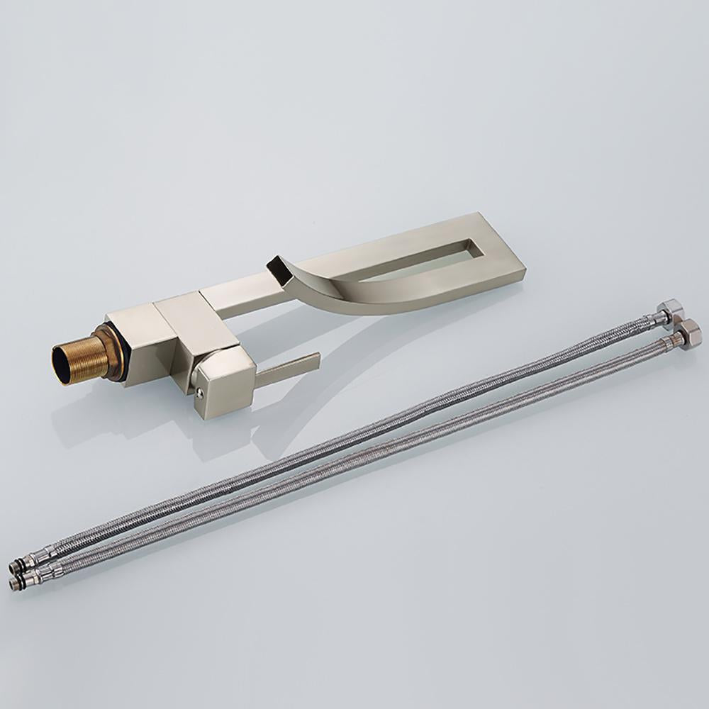 Single Handle Single Hole Bathroom Sink Faucet with Waterfall Spout in Chrome Brass