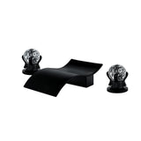 Deck Mount Widespread Waterfall 2 Crystal Handle Bathroom Sink Faucet in Brushed Gold