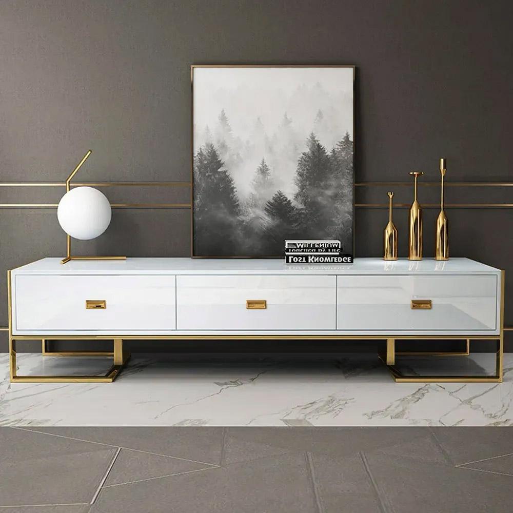 Jocise 71" Modern Jocise White & Gold TV Stand 3 Drawers Media Console