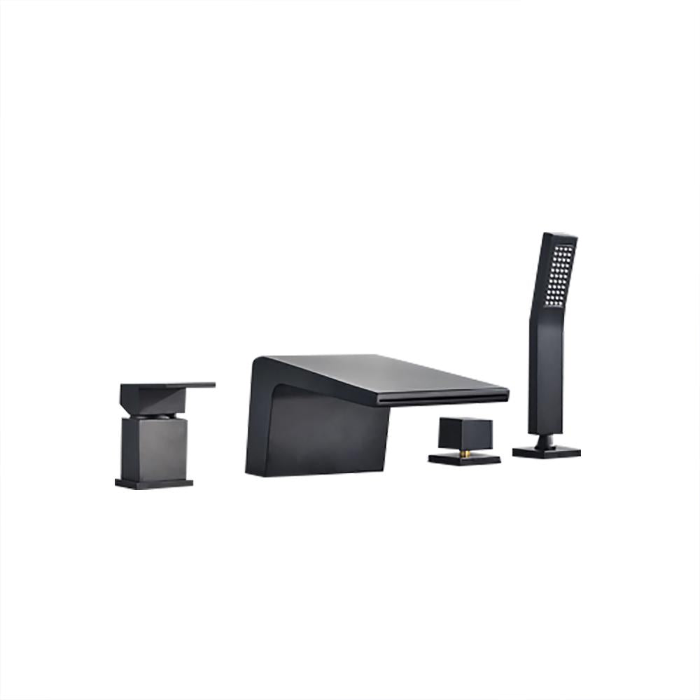 Waterfall Deck-Mount Roman Tub Faucet with Handshower in Brushed Gold