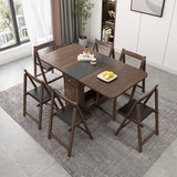 5-Piece 59" Rectangle Dining Table Set Ash Wood Foldable Walnut