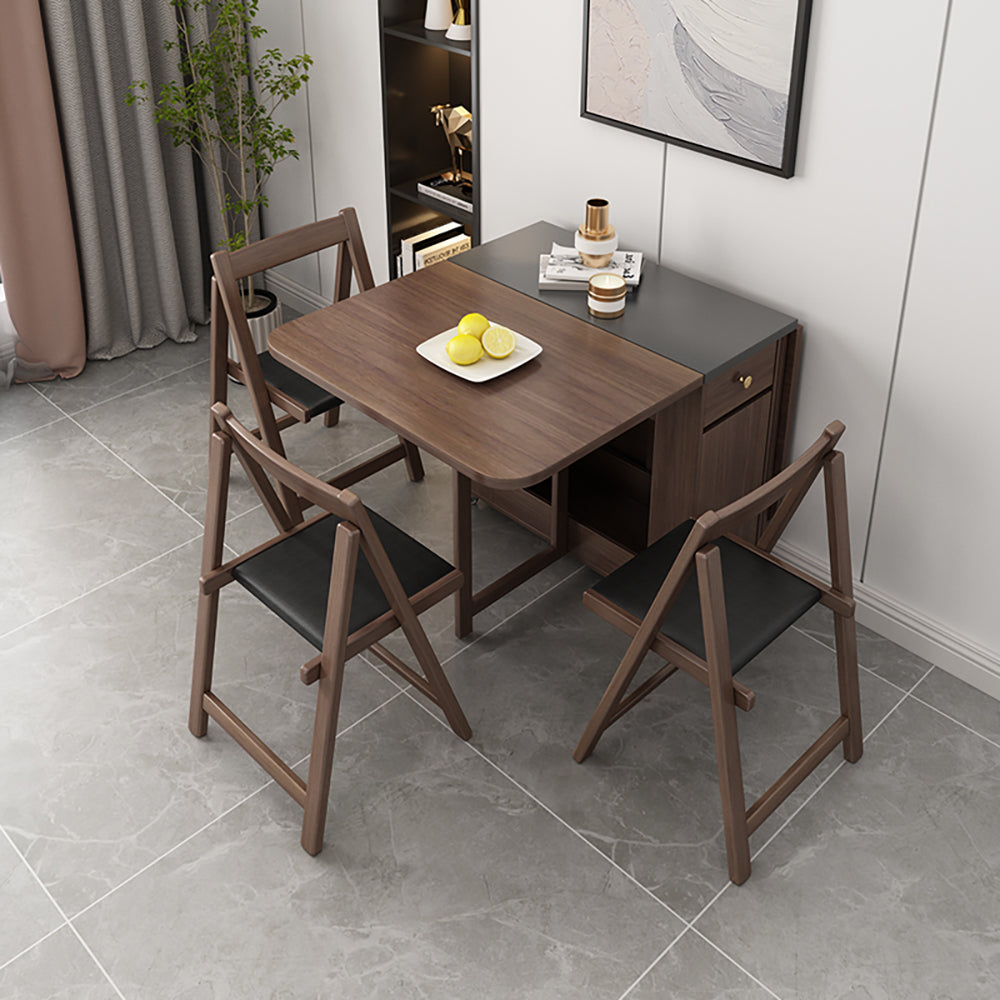 5-Piece 59" Rectangle Dining Table Set Ash Wood Foldable Walnut