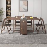 5-Piece 59" Rectangle Dining Table Set Ash Wood Foldable Walnut