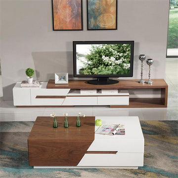 Pinkle 82'' Modern Wood Extendable Sliding Top Coffee Table with Storage in White Walnut