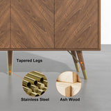 Capet Mid-Century 63" Walnut Sideboard Buffet 4-Door Kitchen Cabinet Adjustable Shelves