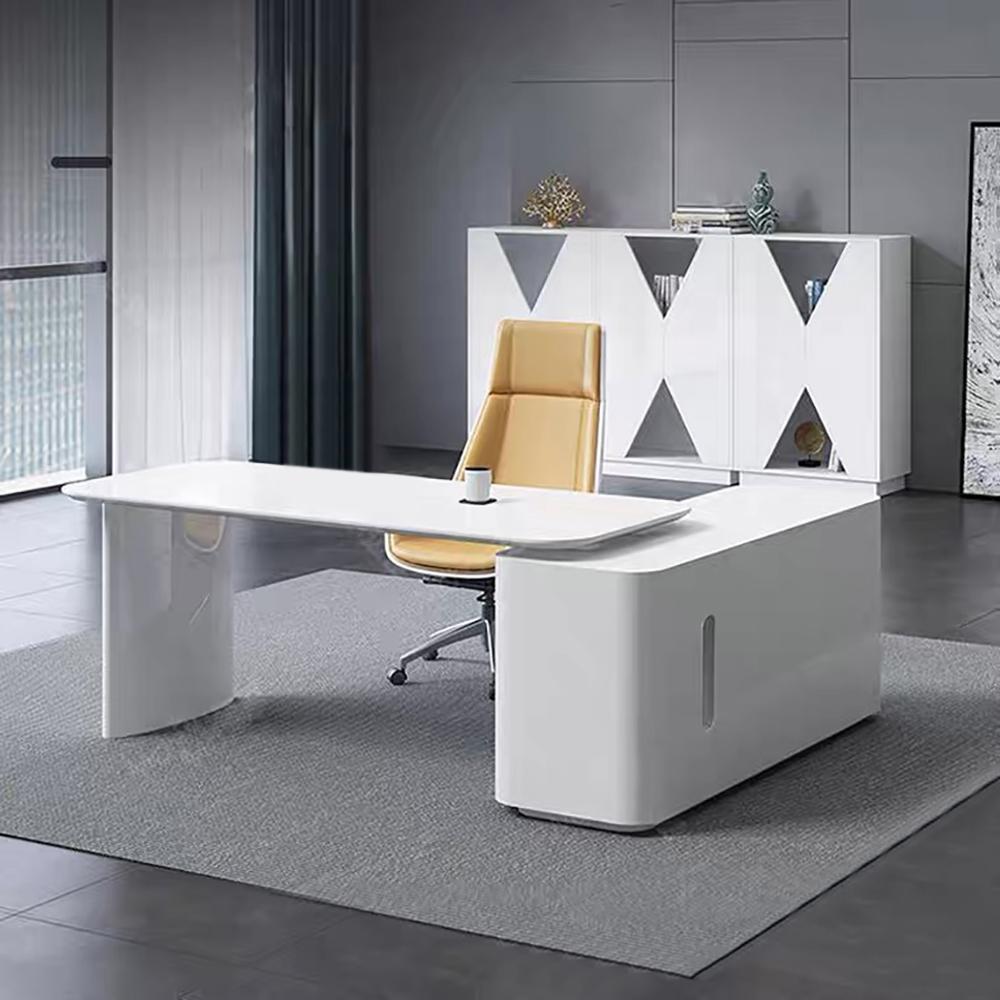 White L-Shape Executive Desk Large Home Office Desk Storage Drawers & Cabinet Right Hand
