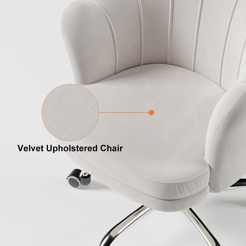 Blue Modern Swivel Office Chair Velvet Upholstered Task Chair Adjustable Height