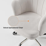 Blue Modern Swivel Office Chair Velvet Upholstered Task Chair Adjustable Height