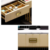 Faux Marble Tabletop Dressing Makeup Table with Drawers Metal Base in Gold