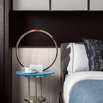 Postmodern LED Circle Table Lamp in Gold with White Marble Base