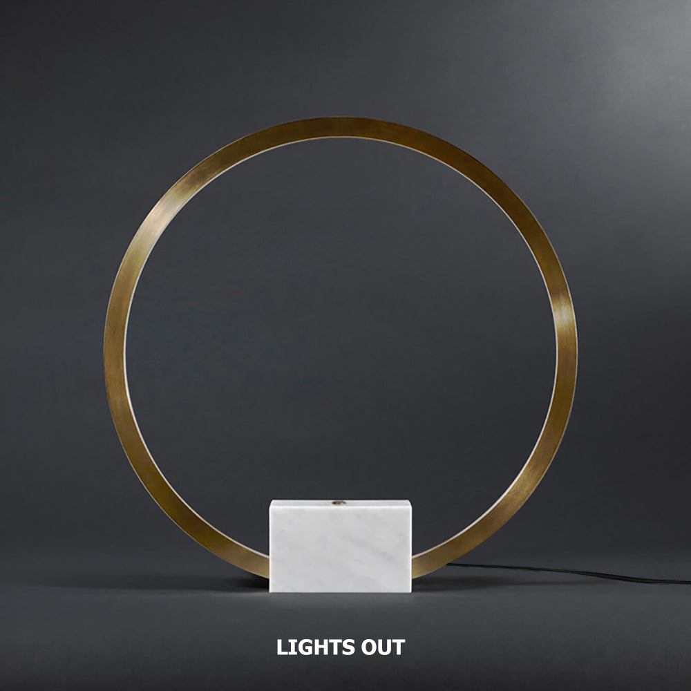 Postmodern LED Circle Table Lamp in Gold with White Marble Base