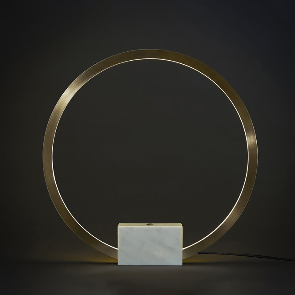 Postmodern LED Circle Table Lamp in Gold with White Marble Base