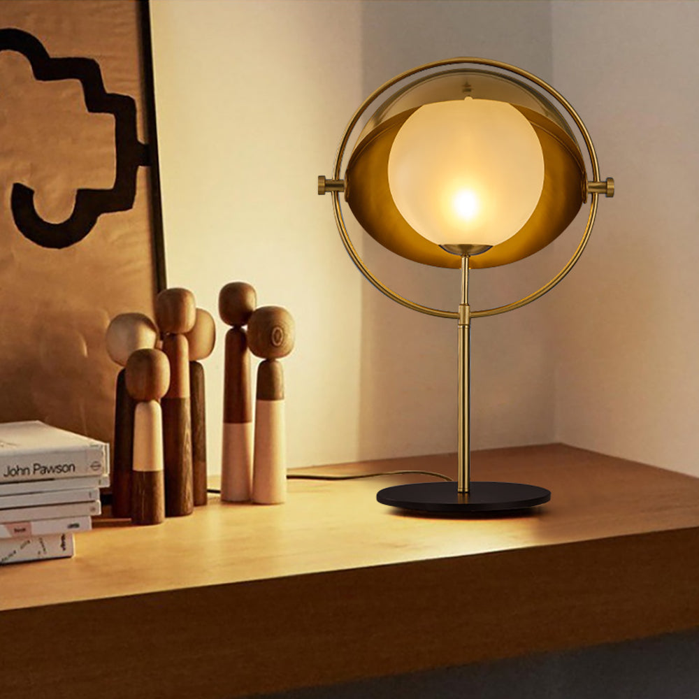 Postmodern Glass Globe Table Lamp 1-Light with Rotatable Shade in Gold for Bedroom