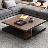 Industrial Black & Walnut Square Pedestal Coffee Table Solid Wood Accent Table-Richsoul-Coffee Tables,Furniture,Living Room Furniture