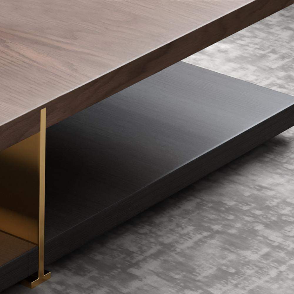 Industrial Black & Walnut Square Pedestal Coffee Table Solid Wood Accent Table-Richsoul-Coffee Tables,Furniture,Living Room Furniture