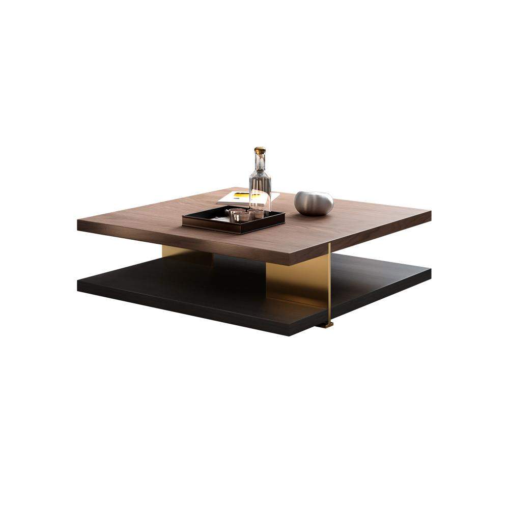 Industrial Black & Walnut Square Pedestal Coffee Table Solid Wood Accent Table-Richsoul-Coffee Tables,Furniture,Living Room Furniture